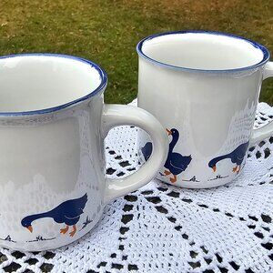 Set of 2 ceramic coffee mugs Rosenthal Netter blue geese 1980s cottage core